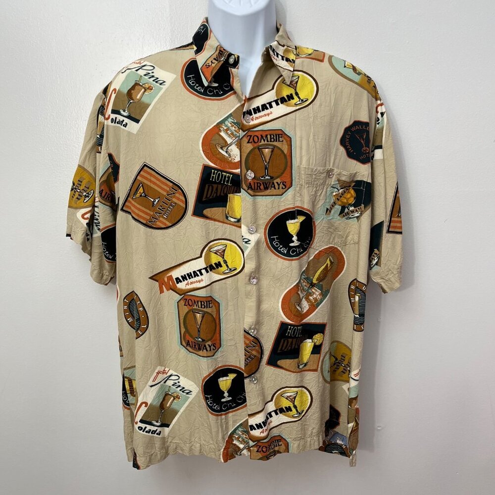 Vintage Tori Richard Hawaiian Cocktail‎ Print Short Sleeve Shirt Size Large
